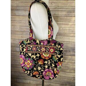 Vera Bradley Suzani Holiday Tote Shoulder Bag Purse Black Floral Quilted